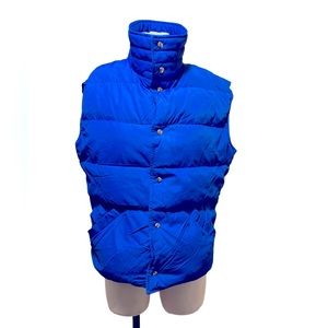 ROFFE | VINTAGE UNISEX BLUE WITH RAINBOW STRIPES ON SIDE PUFFY SKI VEST
